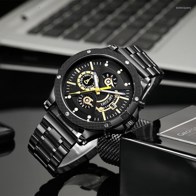 

Wristwatches MEGIR Watches Men's Sport Quartz Chronograph Luxury Stainless Steel Clock With Luminous Watch Relogio Masculino, Silver black