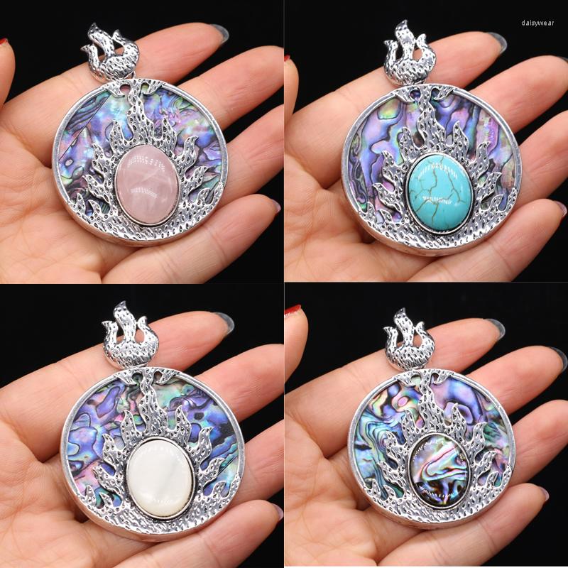

Pendant Necklaces Natural Agates Blue Turquoises Rose Quartzs Stone Abalone Shell Charm For DIY Jewelry Making Gifts Size 45x45mm