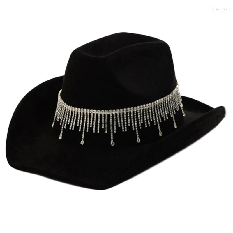 

Berets 449B Stunning Cowboy Hat Western Cowgirl For Women Girl Po Props Shimmering Tassels Night Club Bar Dancing, White