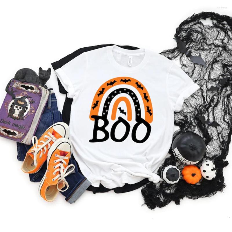 

Women' T Shirts Halloween Boo T-Shirt Rainbow Shirt Woman Tshirts Graphic Short Sleeve Crewneck Female Tees Tops, White