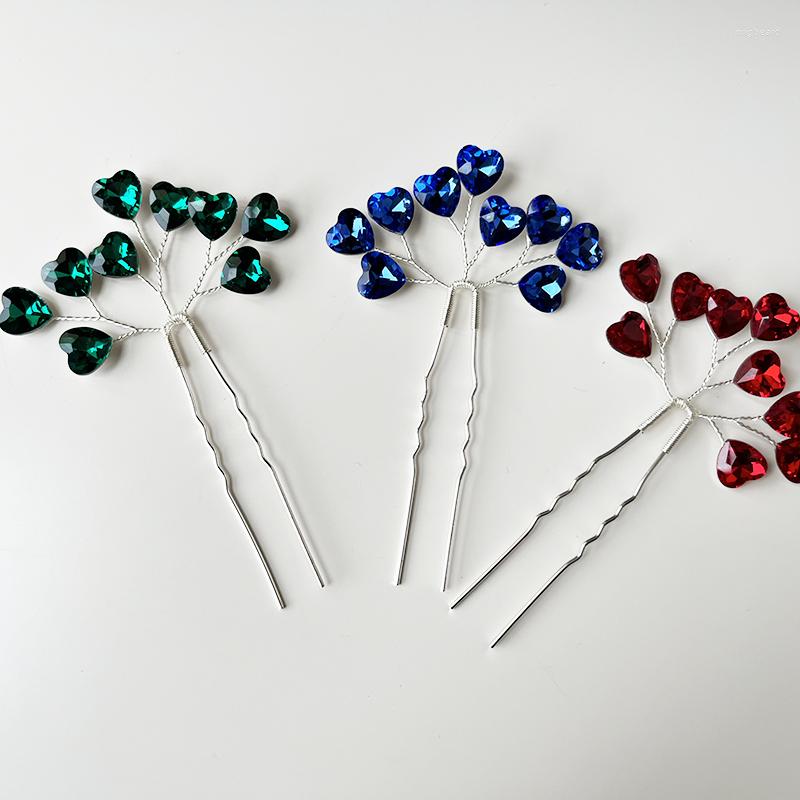 

Hair Clips Heart Style Crystal Wedding Pins Jewelry Ornament Handmade Head Sticks Bridal Tiara Party Ceremony Women Decoration