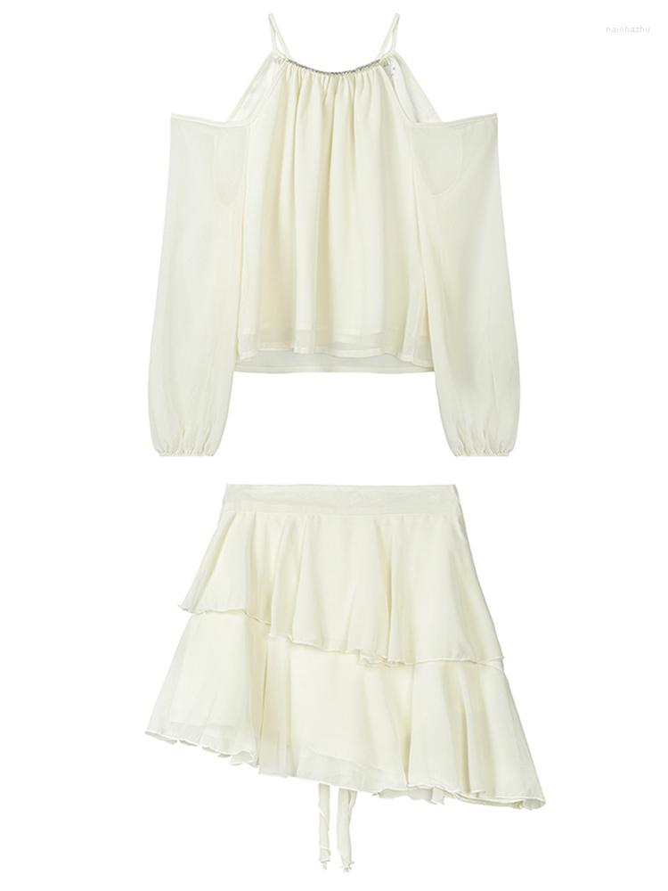 

Women' Blouses 2023 Summer Women Solid Color Chiffon Shirt Pleated Tie Up Off Shoulder Lady Retro Long Sleeve Clothes Simple Basic, Apricot