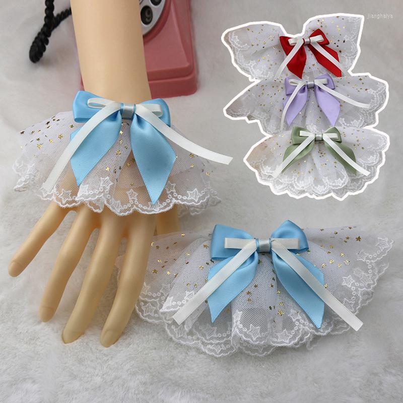 

Knee Pads Japanese Lolita Hand Sleeve Wrist Cuffs Sweet Ruffled Lace Multicolor Bowknot Maid Cosplay Bracelet For Wedding Party, Black