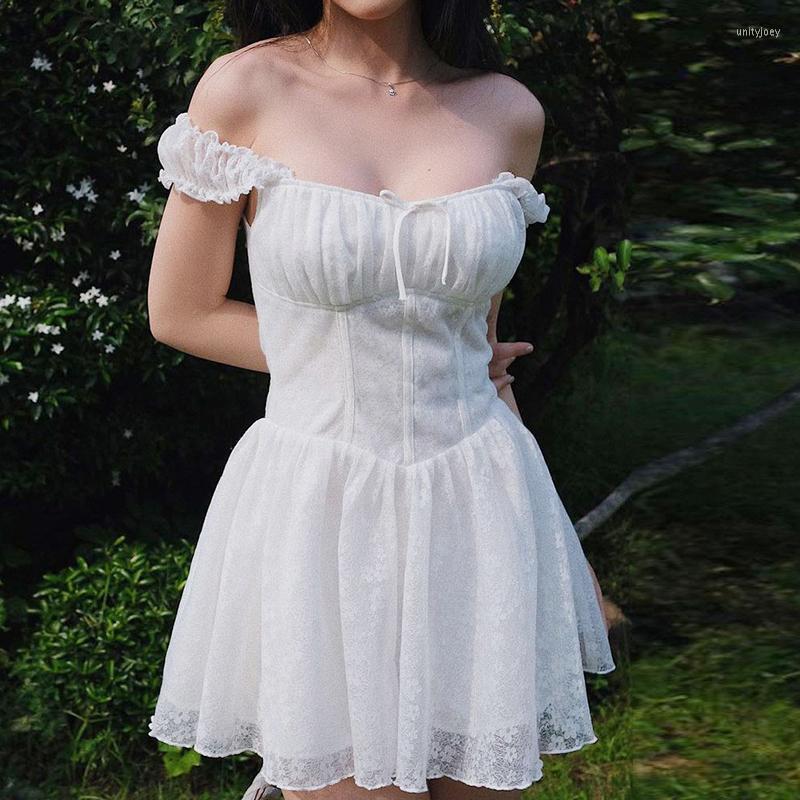 

Casual Dresses FUFUCAILLM Sweet Cute Sundress Y2K Fairycore Kawaii White Lace Tutu Princess Dress Beach Boho Backless Pleated Prom Party