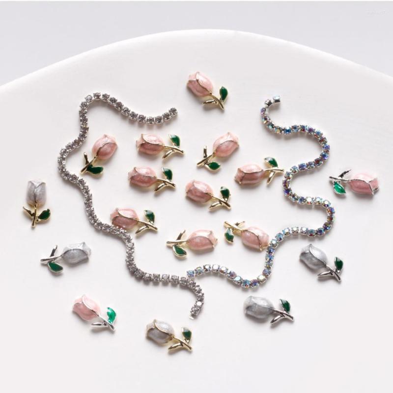 

Nail Art Decorations 1 Pack Delicate Fashion Tulips Metal Chain Manicure Ornaments Nails Tops Stones Exquisite Design