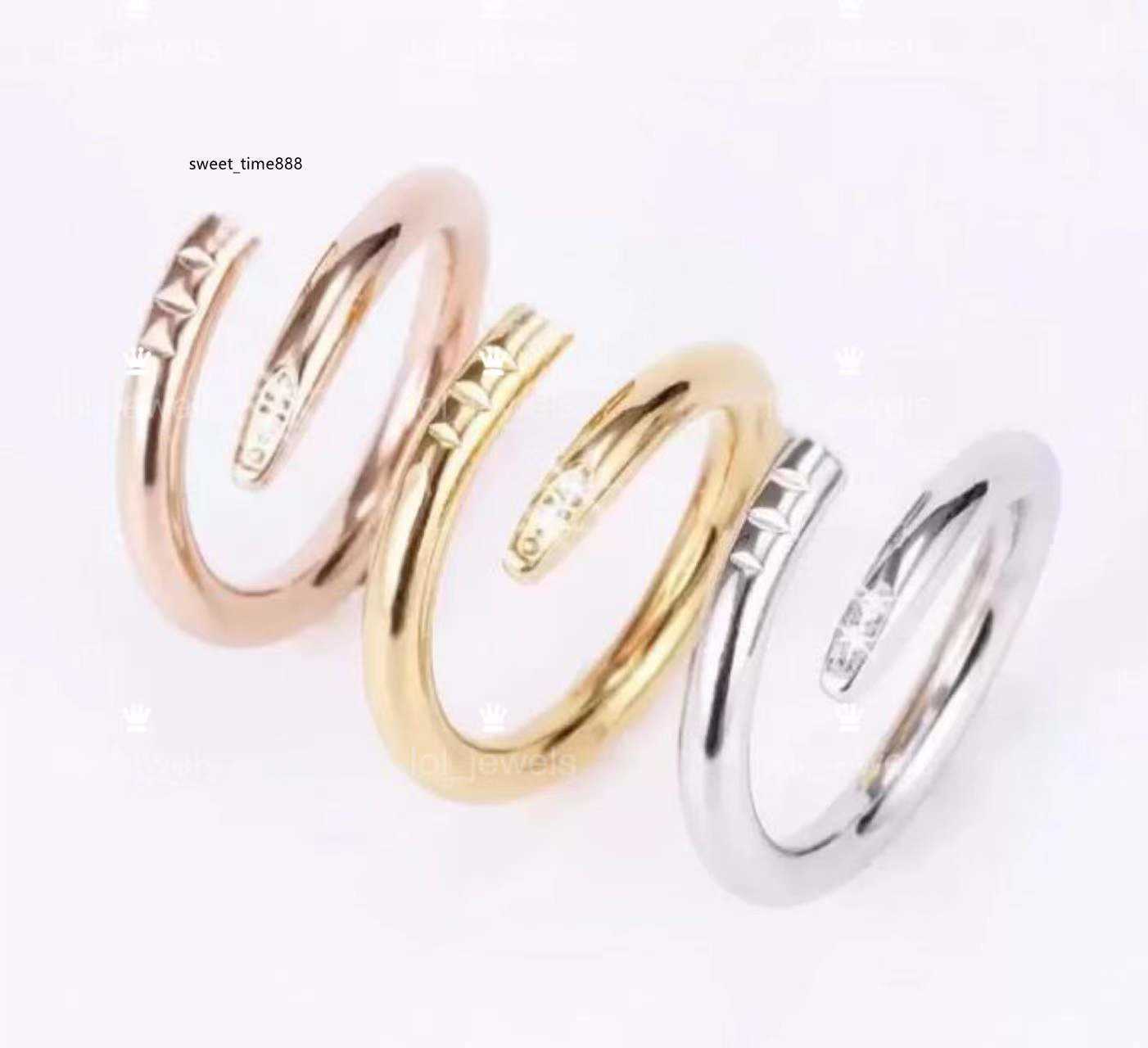 

Nail ring with box classic luxury designer jewelry mens and women Titanium steel Gold-Plated Gold Silver Rose Never fade lovers couple rings gift size 5-11 nrj