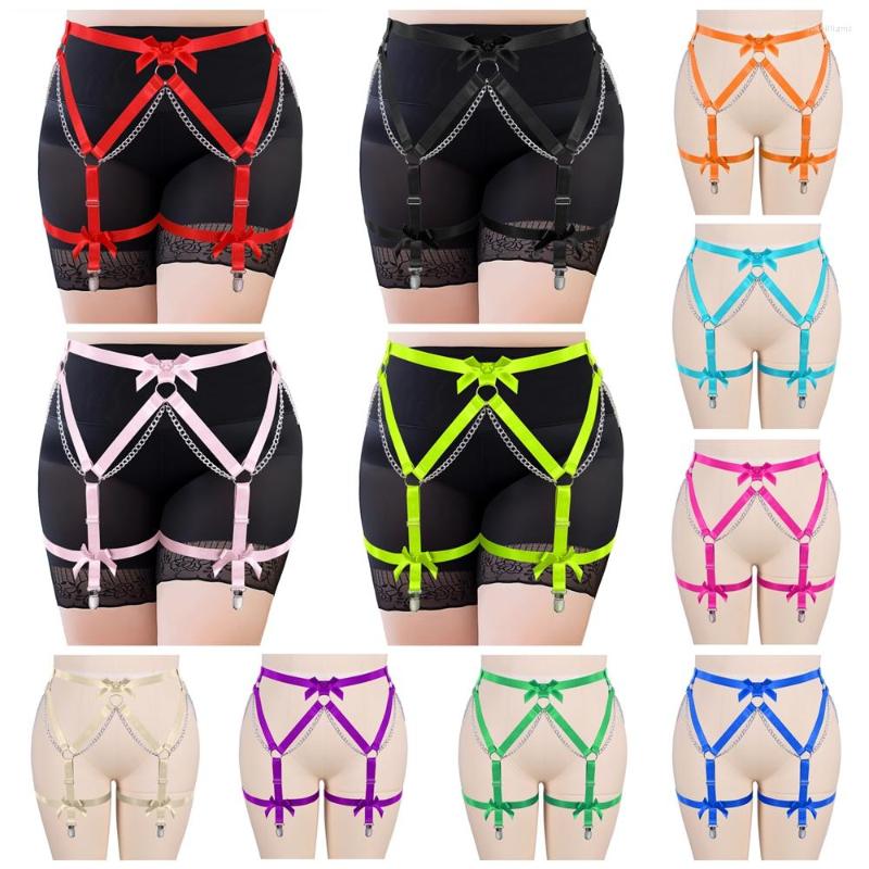 

Belts Harajuku Fashion Punk Garters Harness Women's Clothes Bow Accessories Sexy Waist Belt Body Goth Suspender Fetish Rave Wear, White