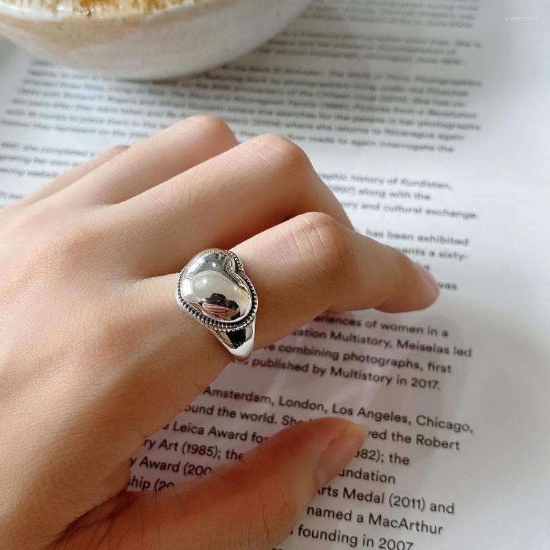 

Cluster Rings Retro Authentic S925 Sterling Silver FINE Jewelry Vintage Love Heart With Beads Line Pattern Ring Adjust TLJ1299