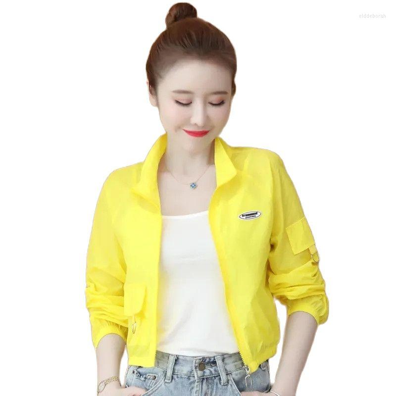 

Women' Jackets Summer Ice Silk Thin Sun Protection Jacket Female Outdoor Zipper Loose Casual Outerwear UV-proof Breathable Cycling Coats, Yellow