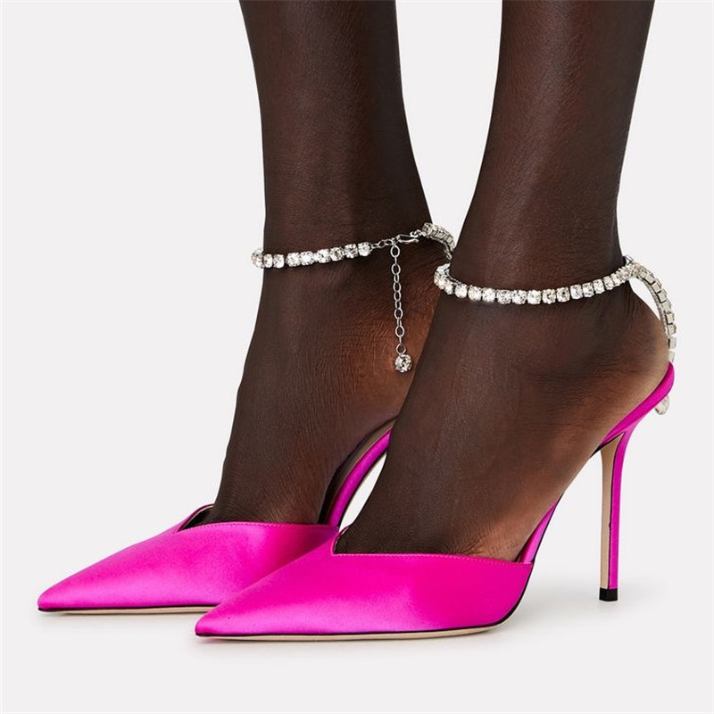 

Slippers Summer Women Sandals Silk Crystal Chain Thin Heel Outdoor Female Casual Shoes Sexy Cover Toe Night Club Party High Heels Mujer 230414, Black