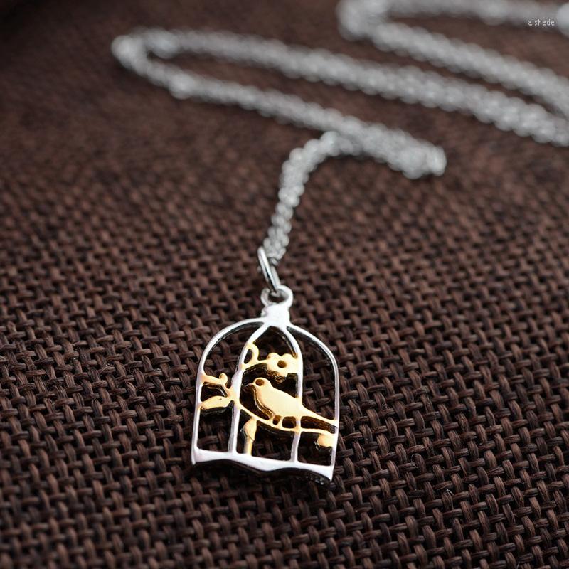 

Chains FNJ 925 Silver Bird Cage Pendant Necklace For Jewelry Making Vintage 45cm Pure Sterling Women