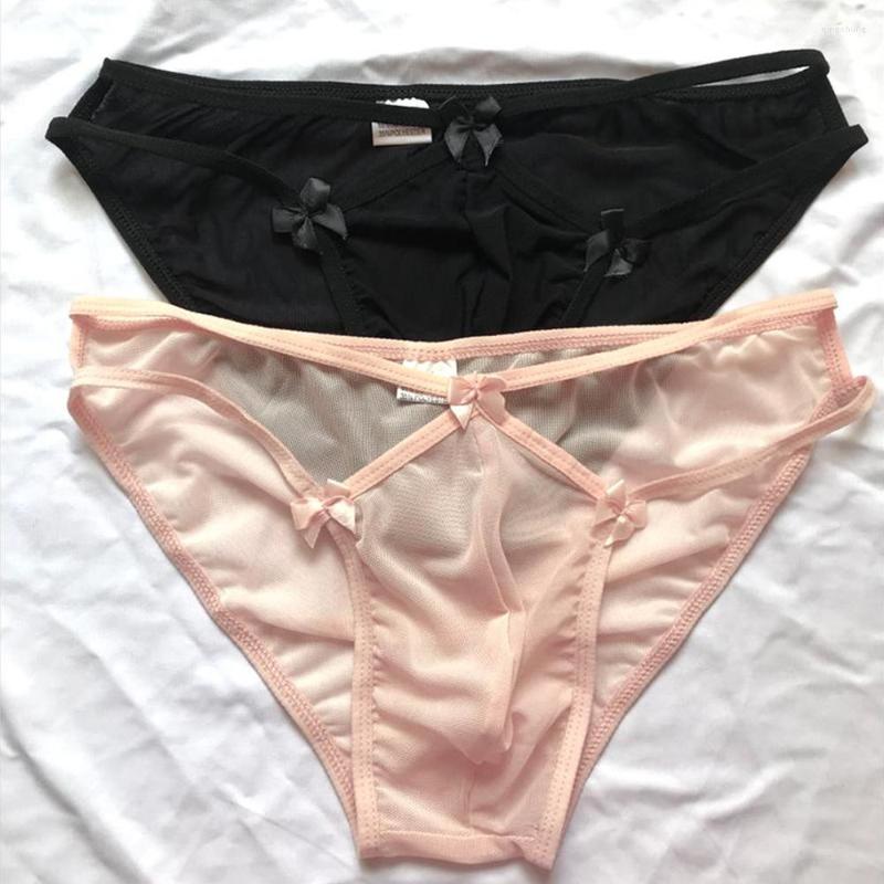 

Underpants Low Rise Men Sheer Mesh Perspective Hollow Silky Panties Rosette See-Through Thong Briefs Underwear Slip Hombre, Black