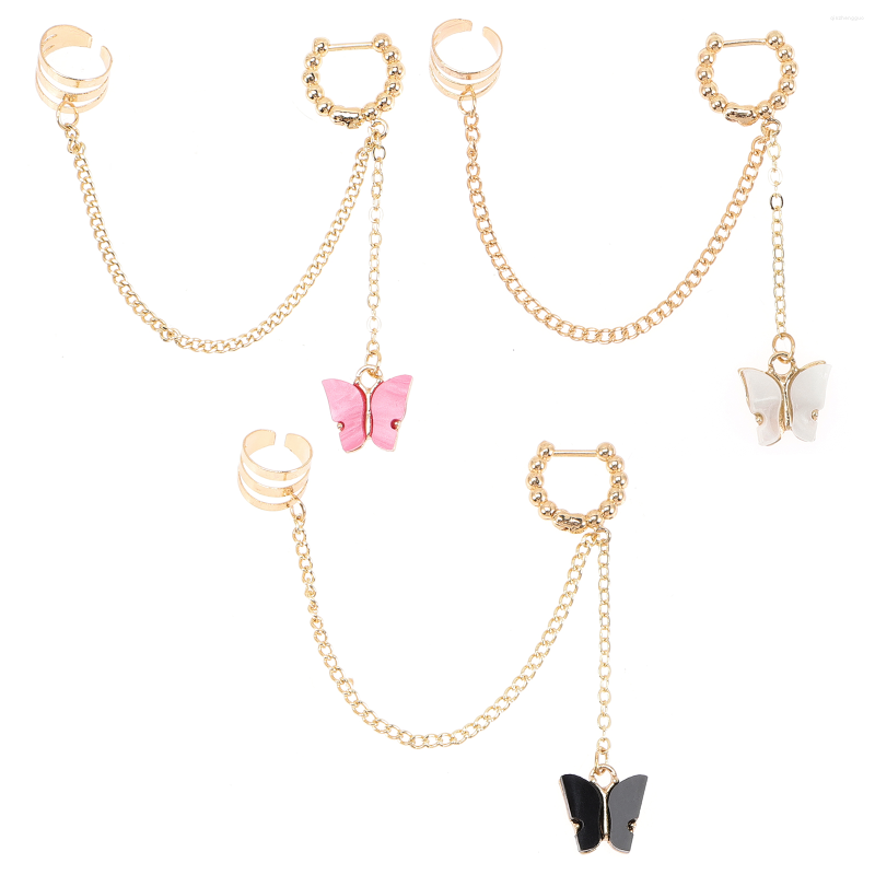 

Backs Earrings 3 Pcs Butterfly Ear Cuffs Cuff Chain Butterflies Clips Tassel No Pierce Copper Drop Dangle Earring Miss