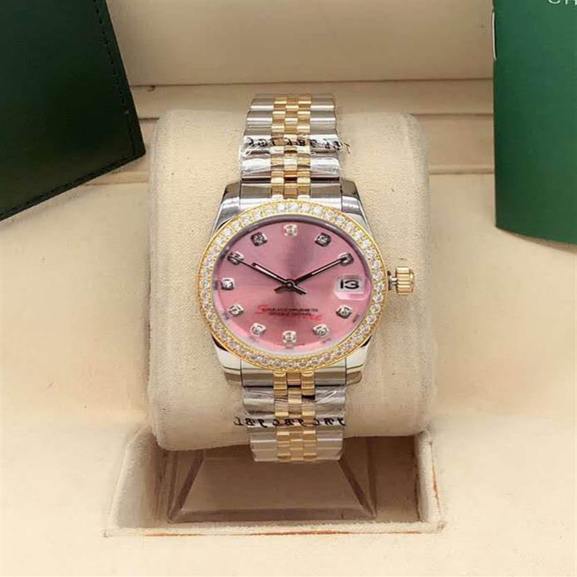 

High quality gold fashion 31mm Sapphire Ladies dress Pink watches Mechanical automatic scan date womens watch Stainless steel brac218F, Waterproof