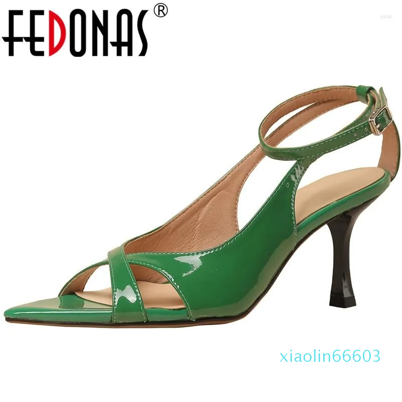 

Sandals FEDONAS Women Sexy Fashion Peep Toe Thin High Heels Genuine Leather Pumps Shoes Woman Summer Party Prom Wedding, Black