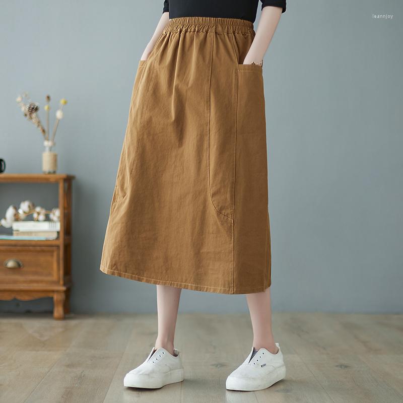 

Skirts 2023 Arrival Cotton Linen High Waist Spring Summer Vintage Office Lady Work Midi Fashion Women Casual, Black