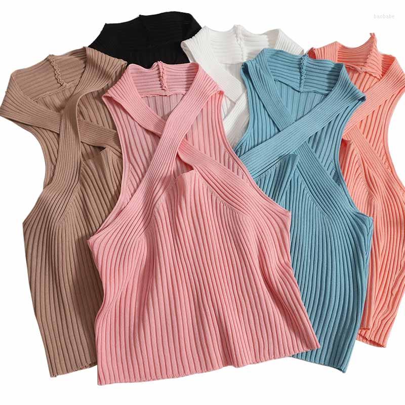 

Women's Tanks Cross Strapless Sleeveless Cut T Vest Women Clothing Summer Solid Color Comfortable Slim Elastic Knit Top Student Fashion Girl, Black
