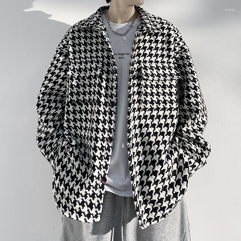 

Men's Dress Shirts Casual Man Spring Sleeve Woolen Men Loose Male Premium Hip Autumn Hop Coat Heavy Thick Korean 2023 Long Solid, White