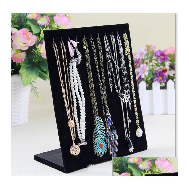 

Jewelry Stand Display Black Suede Necklace Shelf Vertical Drop Delivery Packaging Dhgarden Dhjdm