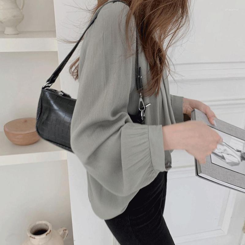 

Women' Blouses Women French Style Tender Classy Minimalist Square Collar Basic Autumn Arrival Feminino All-match Vintage Casual Top, Gy