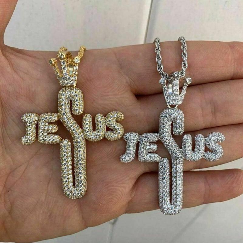 

Chains Classic 18K Gold Plated Letter Jesus Cz Pendant Necklace 24'' Rope Chain Iced Out Bling 5A Cubic Zirconia Hip Hop Mens