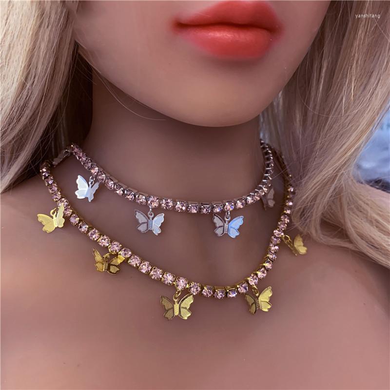 

Pendant Necklaces Gold Silver Color Butterfly Necklace Female Elegant Shiny Crystal Clavicle Chain Fashion Design Jewelry Party Gift