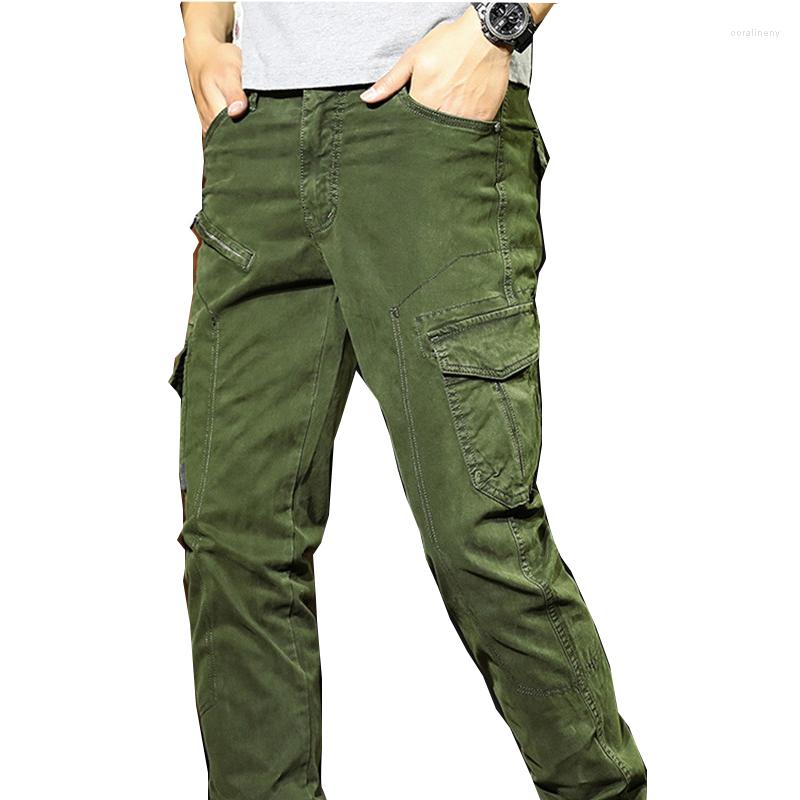 

Men's Pants Overalls Zipper Decoration Military Style Multi-pocket Hem Slim Casual Workwear, Army green