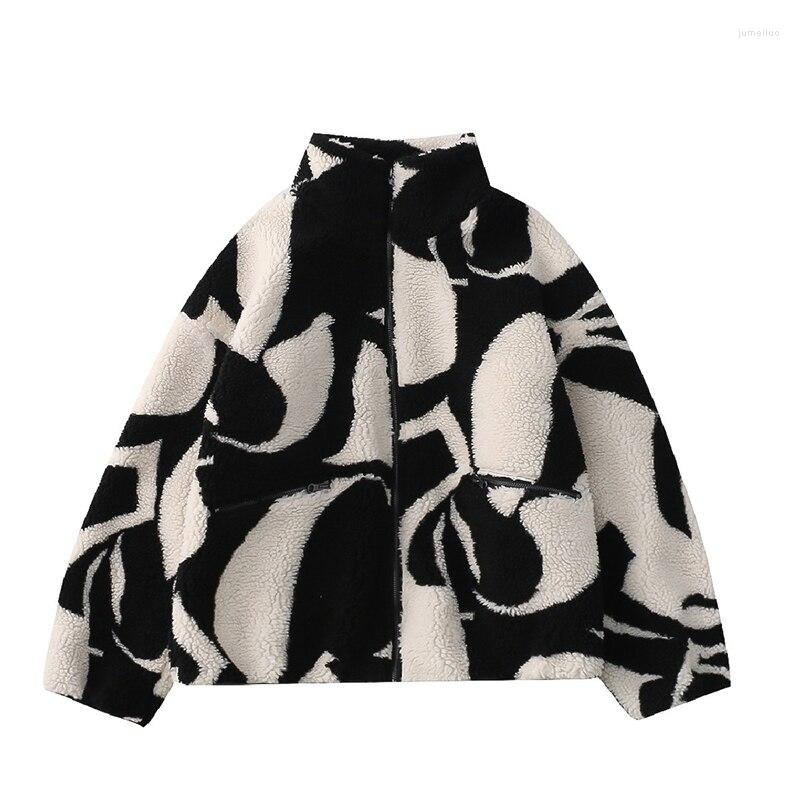 

Women's Jackets Bebobsons Winter Stand Collar Women's Warm Fleece Jacket Loose Black White Thick Female Outwear Coat Parka