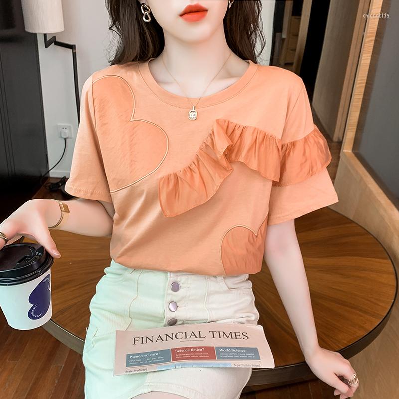 

Women's T Shirts Irregular Ruffled Stitching Short-Sleeved Shirt For Women 2023 Summer Top Simple White T-Shirts Cotton, Black