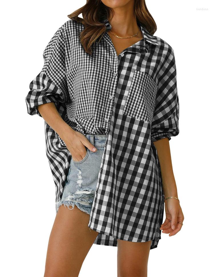 

Women's Blouses 2023 Women Casual Loose Plaid Print Long Shirt Blouse Spring Summer Button Batwing Sleeve Pocket Shirts Office Lady Tops, Red