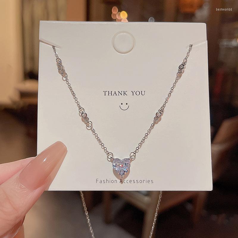 

Pendant Necklaces South Korea's Simple Exquisite Zircon Love Necklace Women Matching Temperament Titanium Steel Clavicle Chain