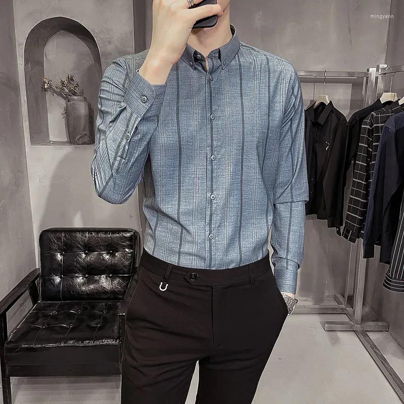 

Men's Casual Shirts 2023 Striped Men Shirt Autumn Korean Slim Long Sleeve Tops Button Business Blouse Ropa De Hombre Party Chemise Homme, Black