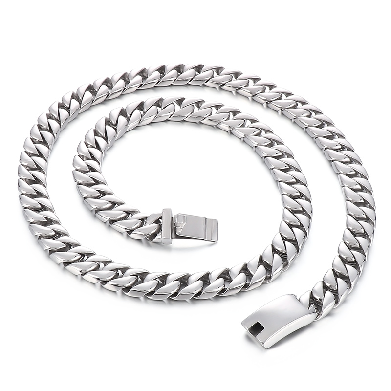 

Mens Casting Cuban Chain Link Necklace Polished Silver Heavy Stainless Steel Gothic Simplicity Jewelry For Father Husband Boyfriends Friends Holiday Gifts 12mm