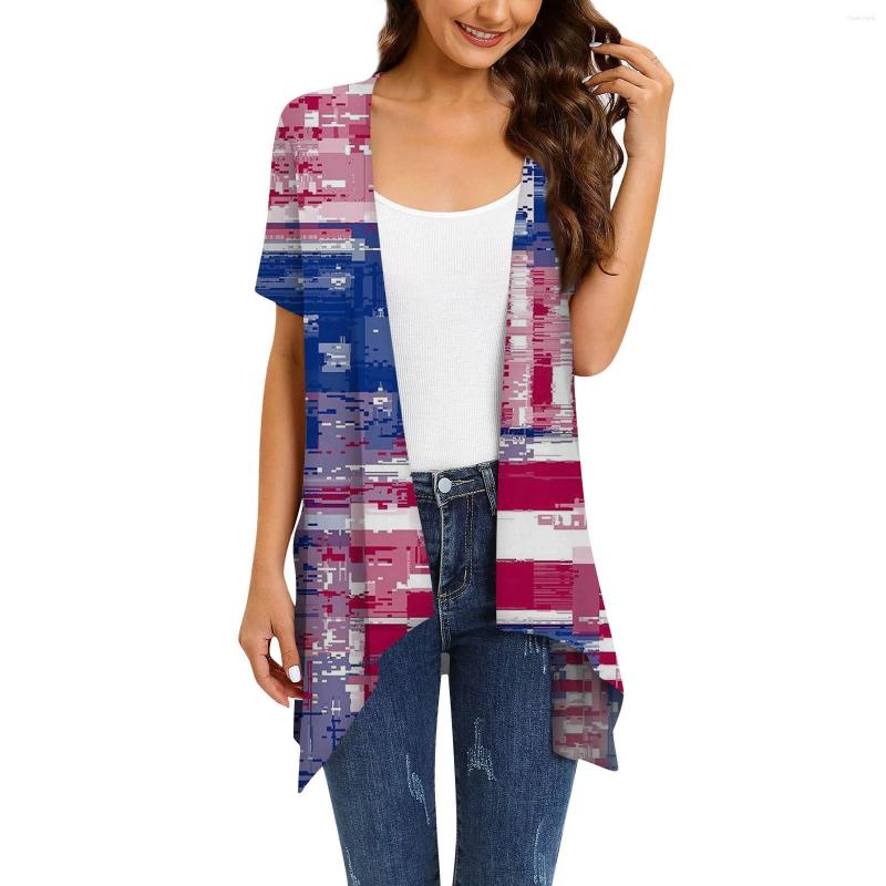 

Women's Blouses Women Independence Day Print Short Sleeve Cardigans For Casual Blouse With Sleeves Womens Workout Shirt