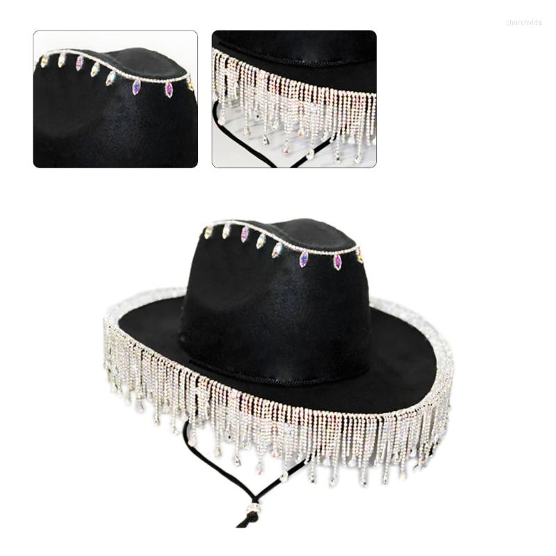

Berets Shinning Dangle Cowgirls Hat Wedding Cowboy Seaside Cowgirl Western Elegant Dress Accessory, White