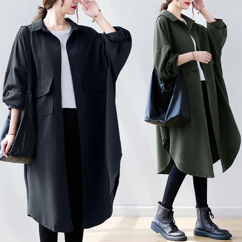 

Women's Trench Coats 2023 Spring Autumn Loose Coat Women Single Breasted Windbreaker Casual Overcoat Black Cardigan Female Shirt Outerwear
