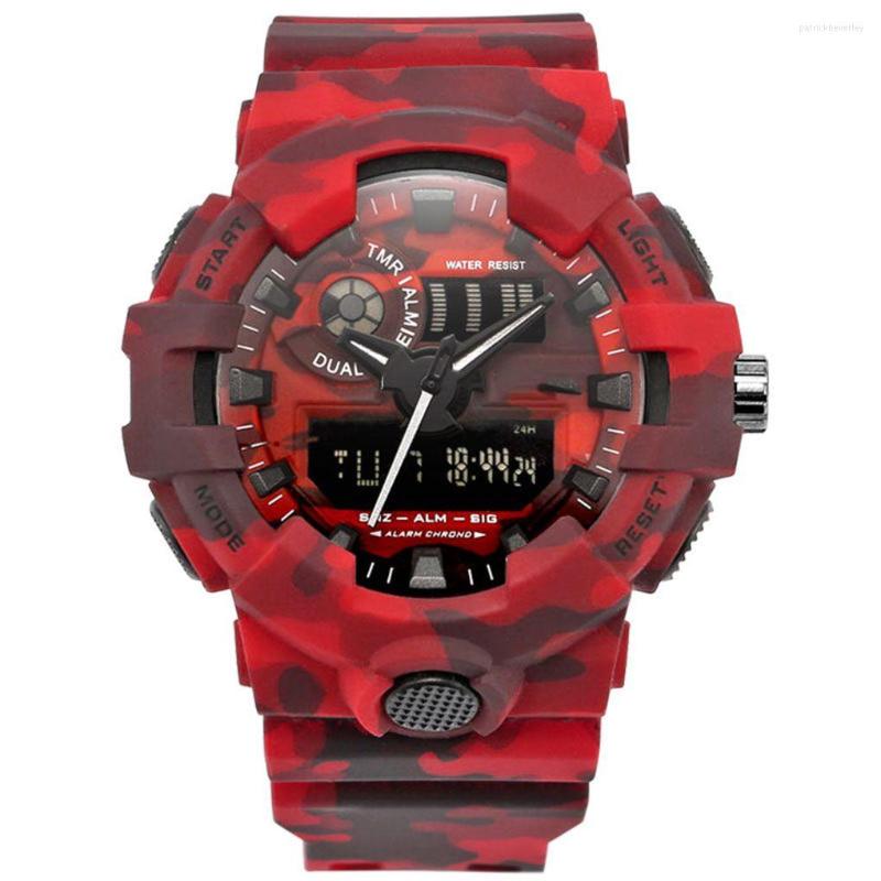 

Wristwatches Men Camouflage Multi-functional Sports Watch Digital LED Large Dial 50M Waterproof Outdoor Wristwatch, Khaki
