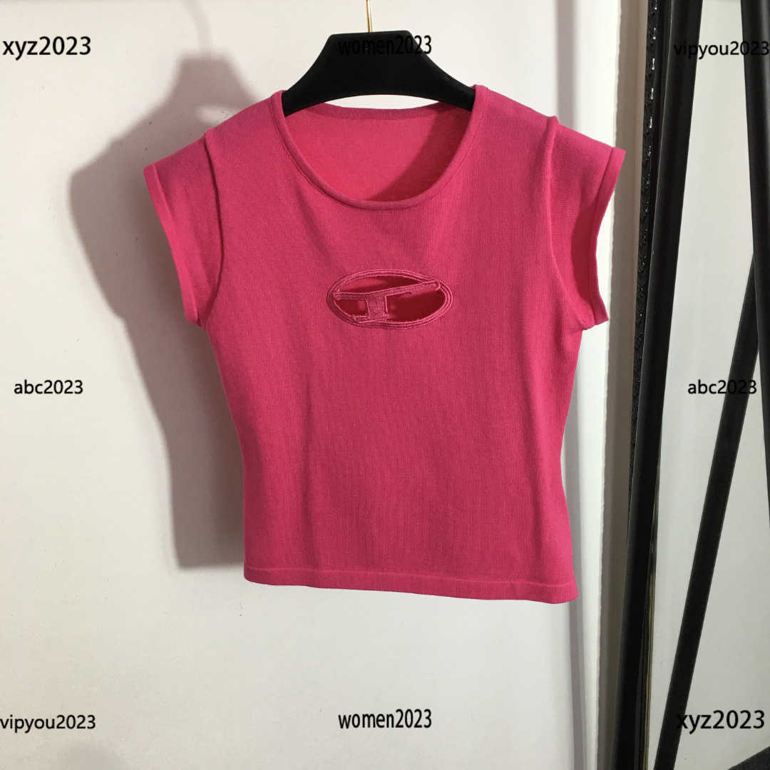 

Sleeveless design Women' Tops & Tees Embroidered hollow out chest logo t shirts Size -L Free shipping Round neck T-shirt April13, #1