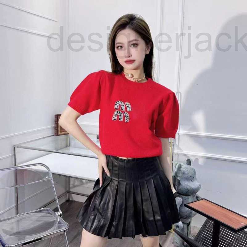 

Women' Sweaters Designer 23 summer new knit T shirt letter diamond short sleeved sweater puff sleeve round neck pullover top womens knitted T-shirt LNJ0, Black