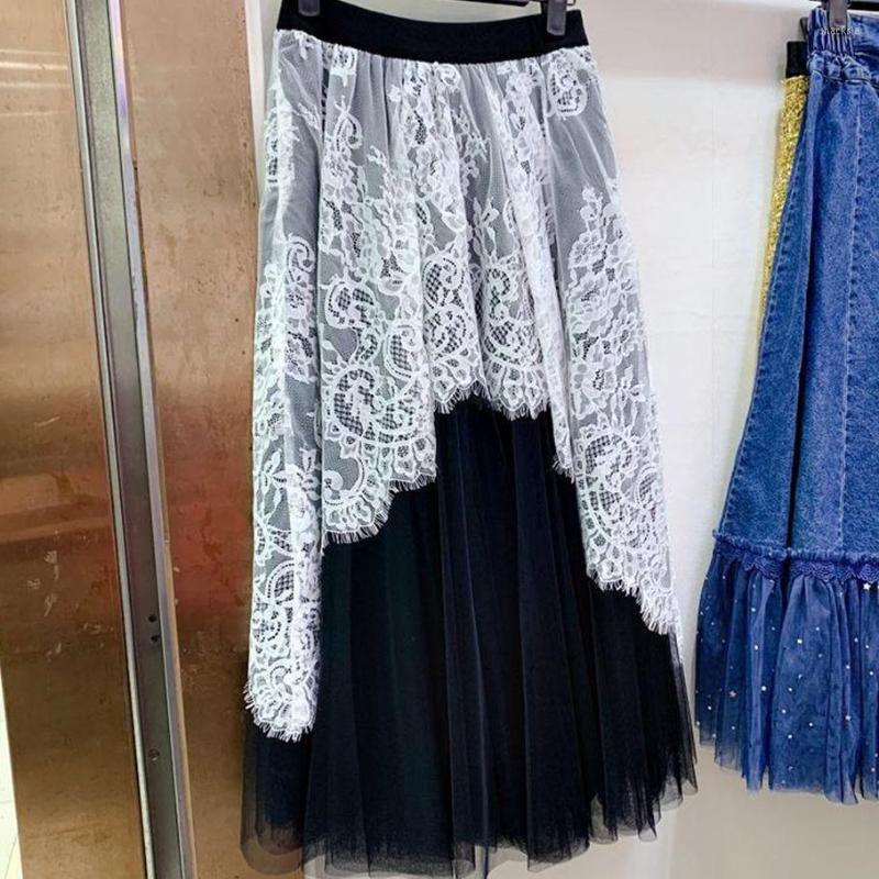 

Skirts 2023 Lace Patchwork Mesh For Women Vintage Long Puffy Skirt Ball Gown High Waist Fairy Y3739, White lace
