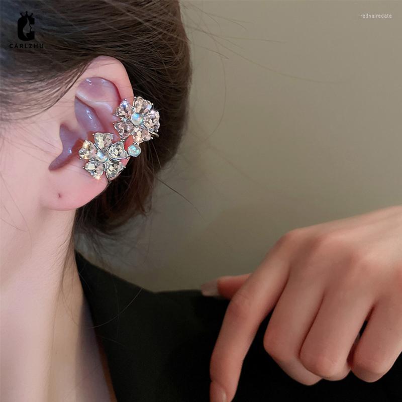

Backs Earrings 1pc Rhinestone Heart Flower Ear Clip Without Hole Bone For Women Girl Accessories