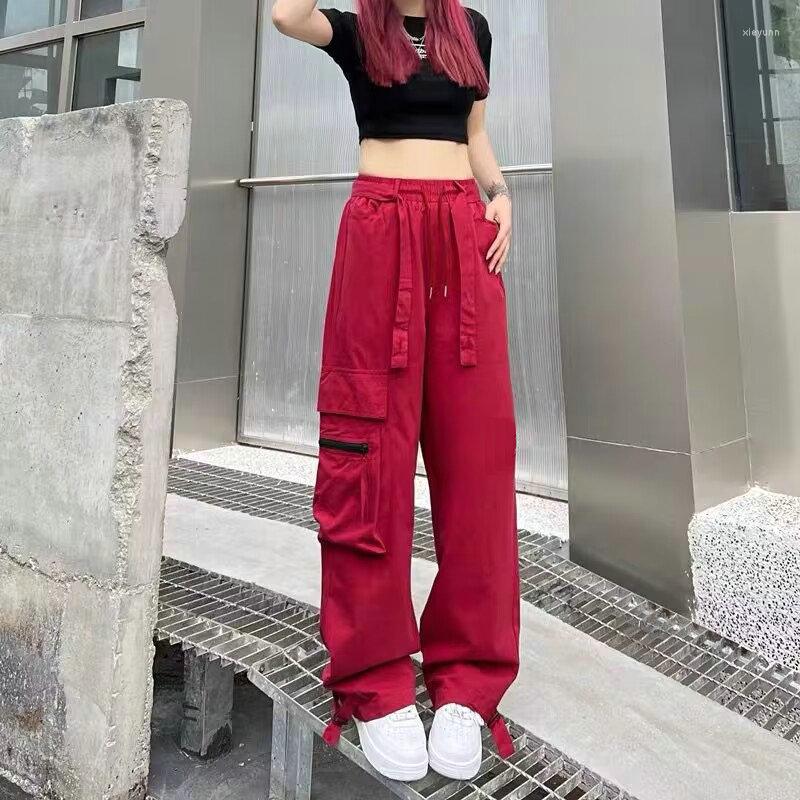 

Women's Pants Women Cargo Harem Side Pockets Black Hip Hop Casual Male Female Joggers Trousers Fashion Streetwear, Red