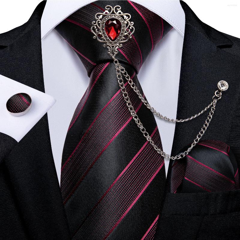 

Bow Ties 8cm Black Red Striped Casual For Men Silk Necktie Business Wedding Tie Handkerchief Gift Gravata DiBanGu