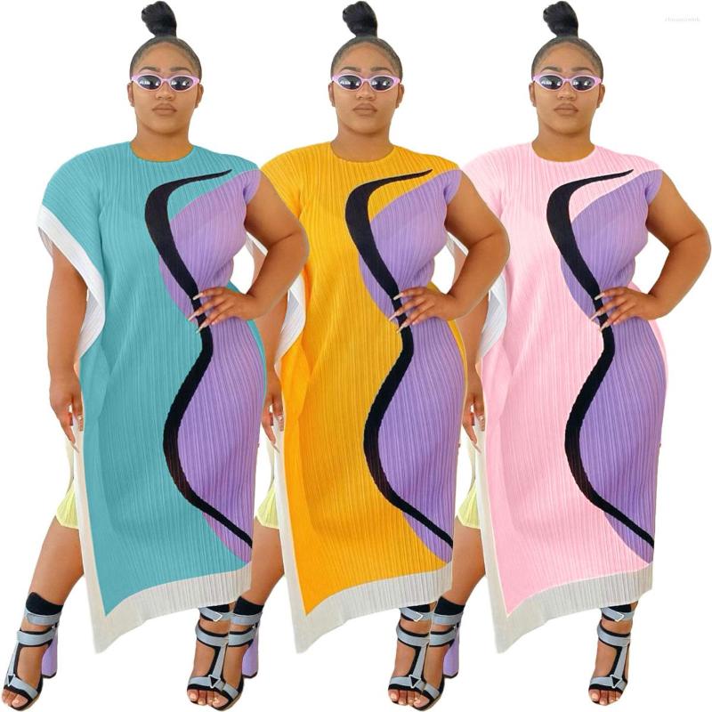 

Casual Dresses 2023 Fashion Round Neck Solid Color Printing Contrast Short Sleeve Irregular Side Slit Dress Artistic Retro Style, Orange