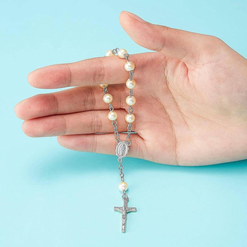 

Keychains Baptism Rosary Acrylic Beads Finger Rosaries Faux Pearls For Communion Favors Christening