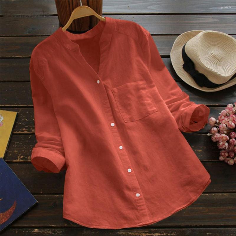 

Women's Blouses Button Women's Cotton Linen Pockets Casual Ladies Shirts Summer T-shirt Long Sleeve Shirt Blouse Solid Color Tops, B-green