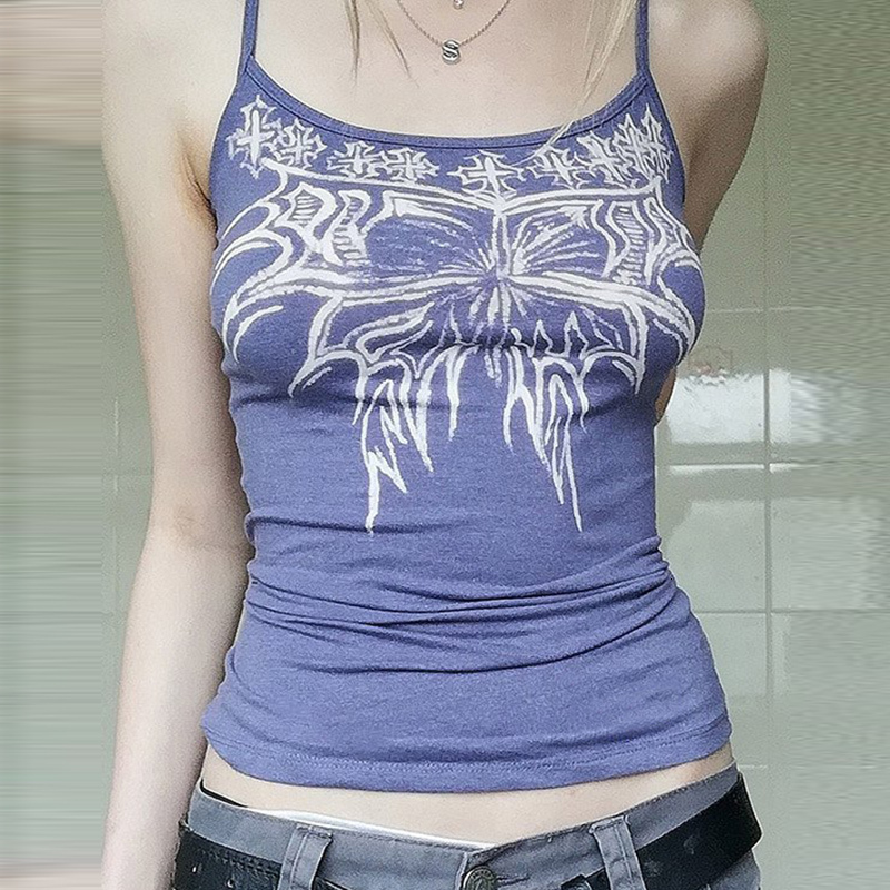 

Camisoles Tanks Y2K Indie Cross Graphic Printed Camisole 90s Vintage Aesthetics Grunge Crop Top Women Slim Fit Spaghetti Strap Vest Harajuku 230413, Purple