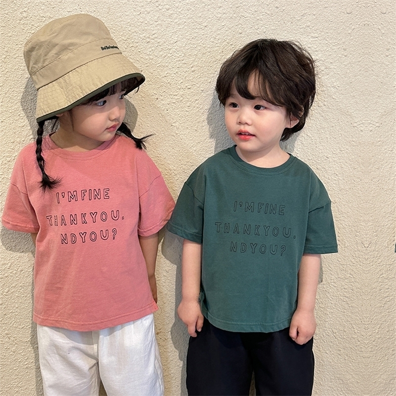 

T-shirts Summer Kids letters printed short sleeve T-shirt Boys cotton Tees Girls soft loose Tops 230414, Pink