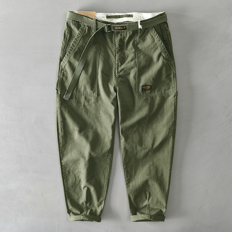 

Men's Pants HIQOR Brand 1 Cotton Casual 223 Spring Men Fashion Metal Belt Buckle Cargo Hip Hop Trouser Man Pant 2838 23414, Army green