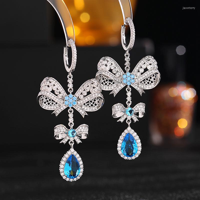 

Dangle Earrings Luxury Delicate Cubic Zirconia For Women Temperament Exaggerated Atmosphere Double Bow Water Drop
